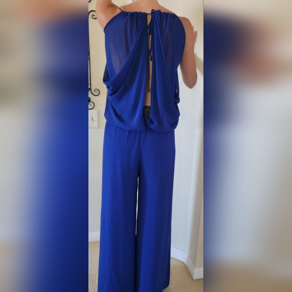 New Elegant Royal Blue Embelished Jumpsuit By Alfa Beta, Size M/L,Made In Turkey - Picture 3 of 8